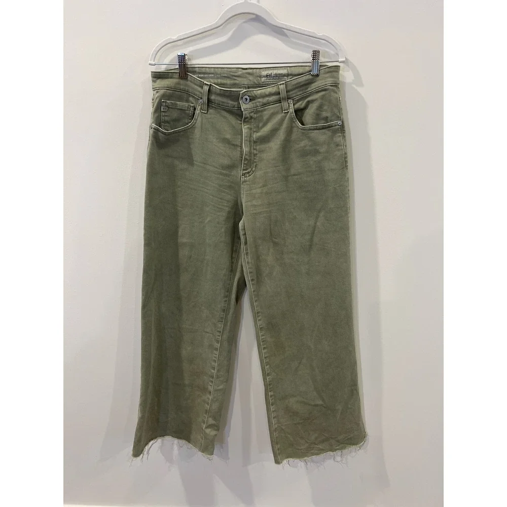 Adriano Goldschmied AG Saige Wide-Leg Crop Jeans Dusty Sage Green Sz 30 - Picture 2 of 8